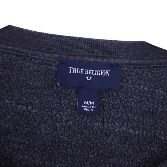 True Religion Sweatshirt Medium Gray Beaded Tiger Patch Women Streetwear Top - Picture 4 of 6